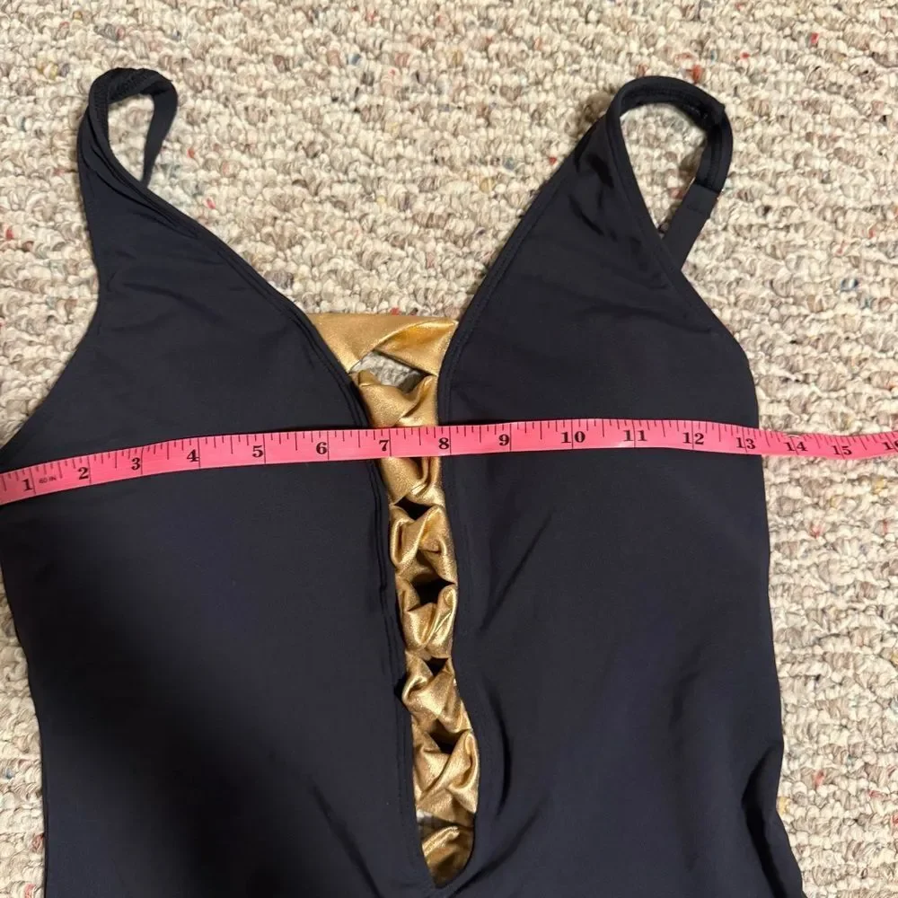 Bleu Rod Beattie Twisted-Front One-Piece Swimsuit Black Gold- Size 8 - Picture 8 of 9